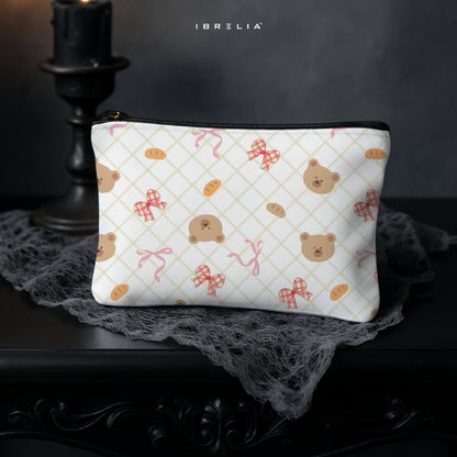 Kawaii Teddy Ribbon Makeup & Pencil Pouch – Cute Aesthetic Cosmetic Organizer – IBRELIA™