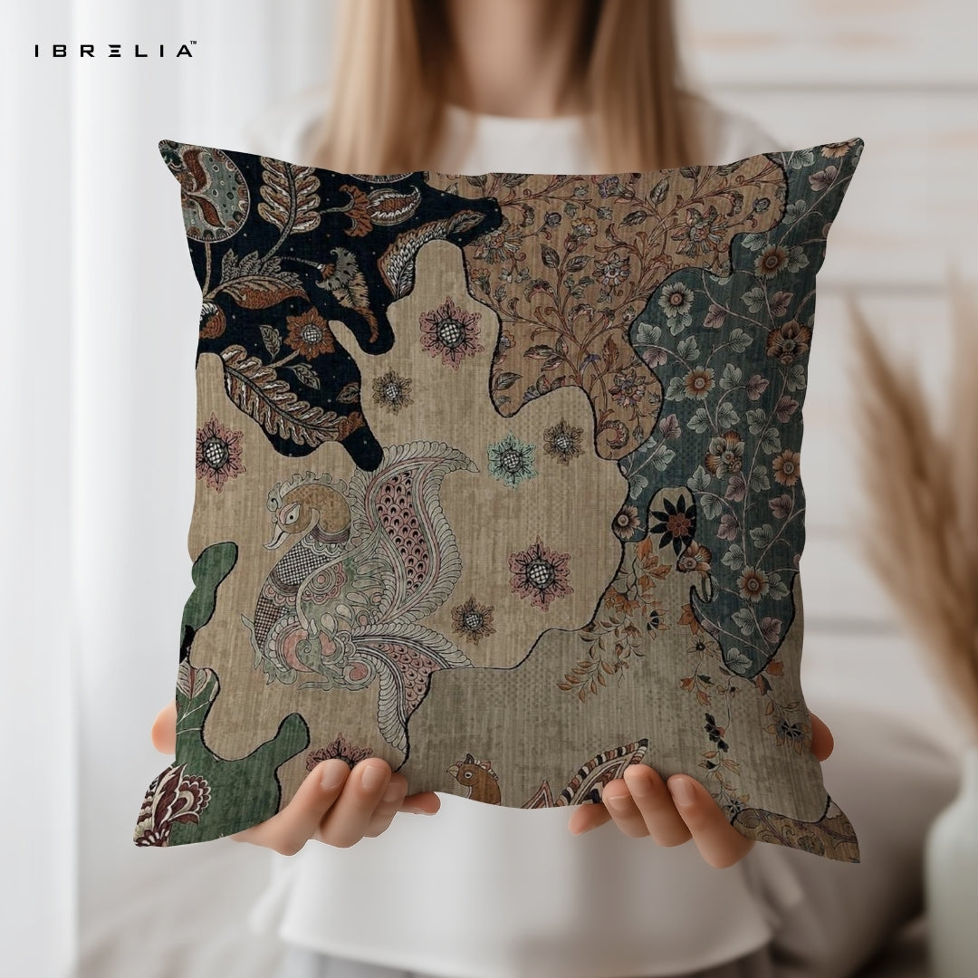 Vintage Floral Art Cushion | Antique Nature Illustration Design | Premium Jute Fabric | Double-Sided Print | IBRELIA™ IBRELIA