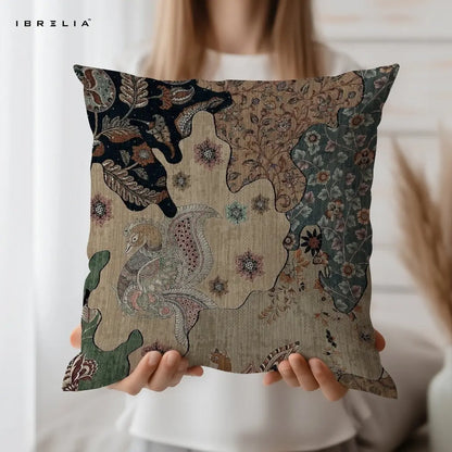 Vintage Floral Art Cushion | Antique Nature Illustration Design | Premium Jute Fabric | Double-Sided Print | IBRELIA™ IBRELIA