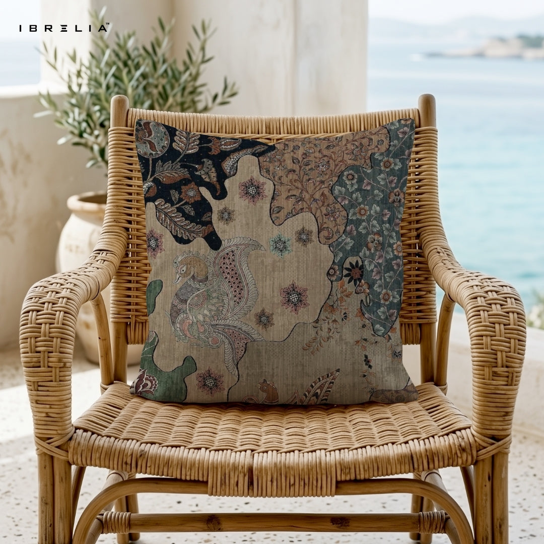 Vintage Floral Art Cushion | Antique Nature Illustration Design | Premium Jute Fabric | Double-Sided Print | IBRELIA™ IBRELIA
