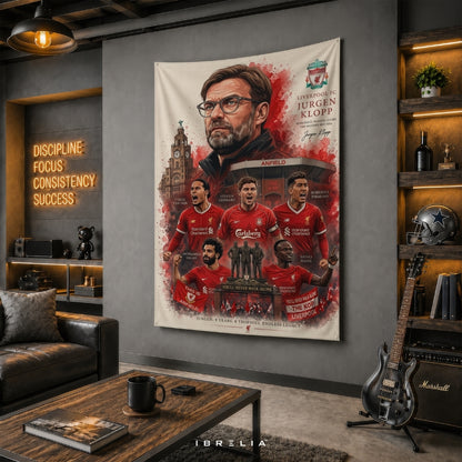 Liverpool FC Legends Premium Jute Fabric Tapestry | Anfield Football Club Wall Hanging | IBRELIA™