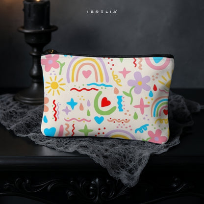 Rainbow Pastel Doodle Makeup & Pencil Pouch – Cute Aesthetic Cosmetic Organizer – IBRELIA™
