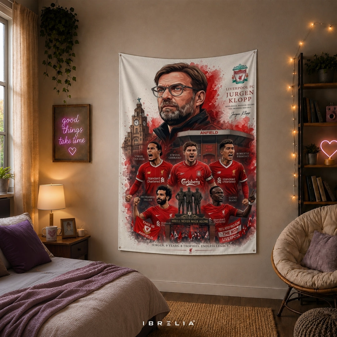 Liverpool FC Legends Premium Jute Fabric Tapestry | Anfield Football Club Wall Hanging | IBRELIA™