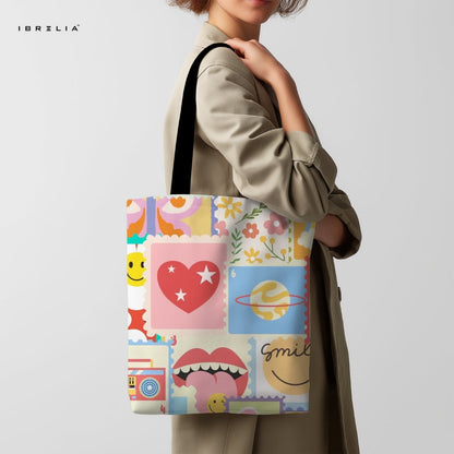 IBRELIA™ Retro Pop Art Tote Bag – Colorful Y2K Aesthetic Premium Jute Tote IBRELIA