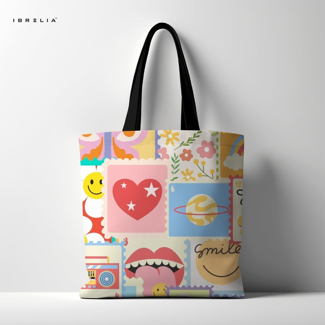 IBRELIA™ Retro Pop Art Tote Bag – Colorful Y2K Aesthetic Premium Jute Tote IBRELIA