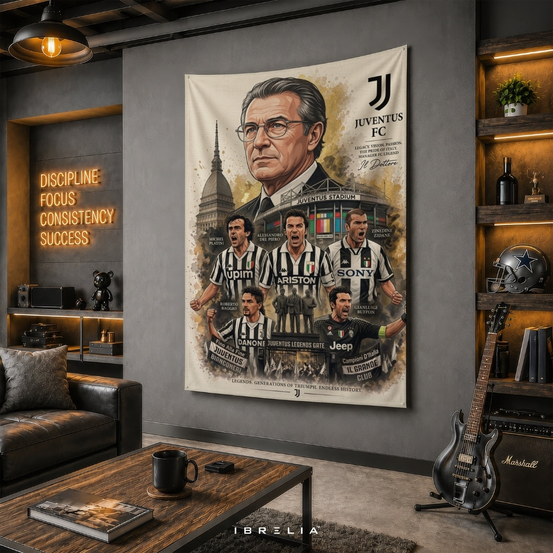 Juventus FC Legends Premium Jute Fabric Tapestry | Juventus Stadium Football Club Wall Hanging | IBRELIA™