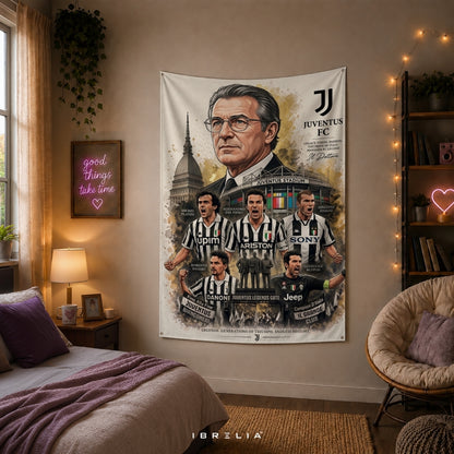Juventus FC Legends Premium Jute Fabric Tapestry | Juventus Stadium Football Club Wall Hanging | IBRELIA™