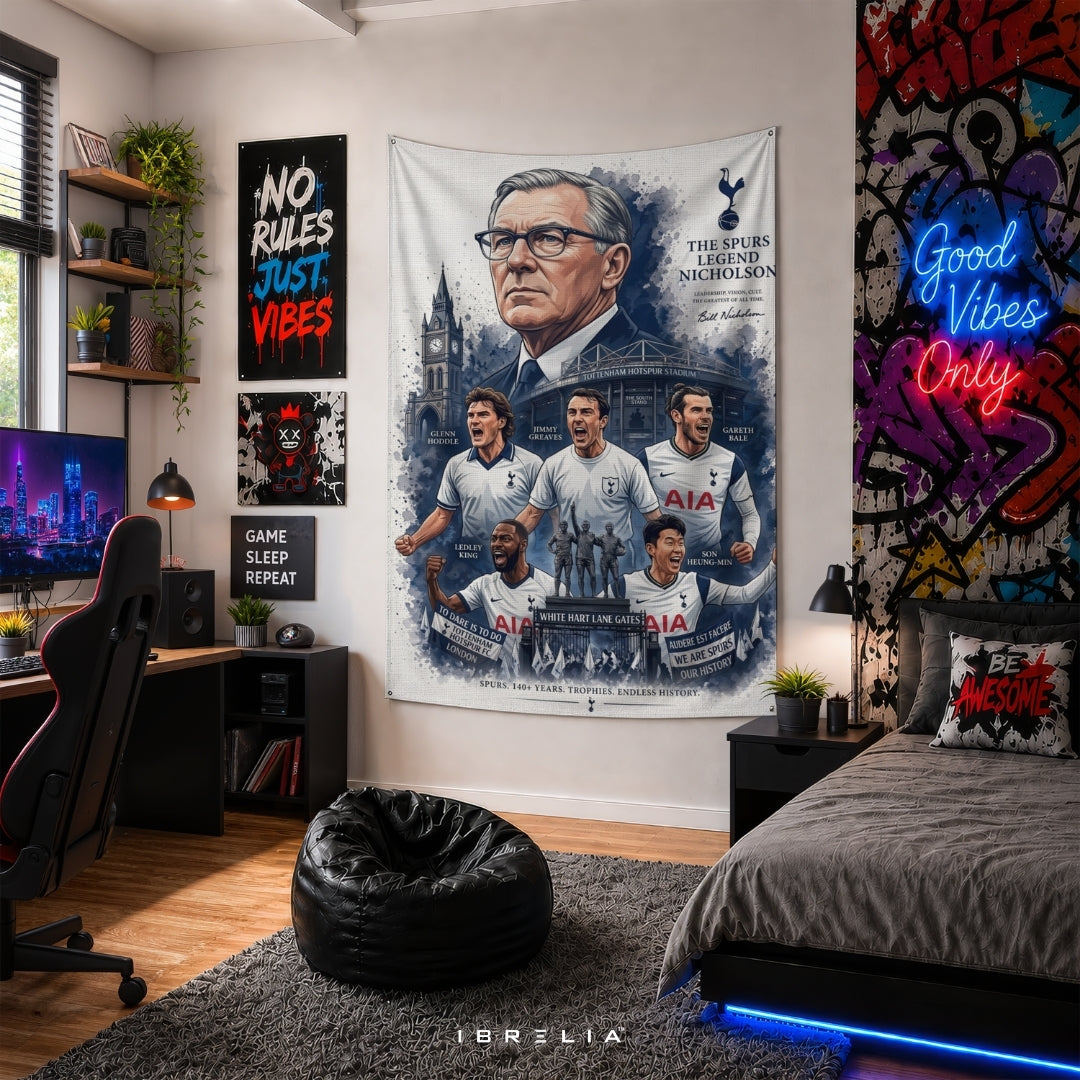 Tottenham Hotspur Legends Premium Jute Fabric Tapestry | Tottenham Hotspur Stadium Wall Hanging | IBRELIA™