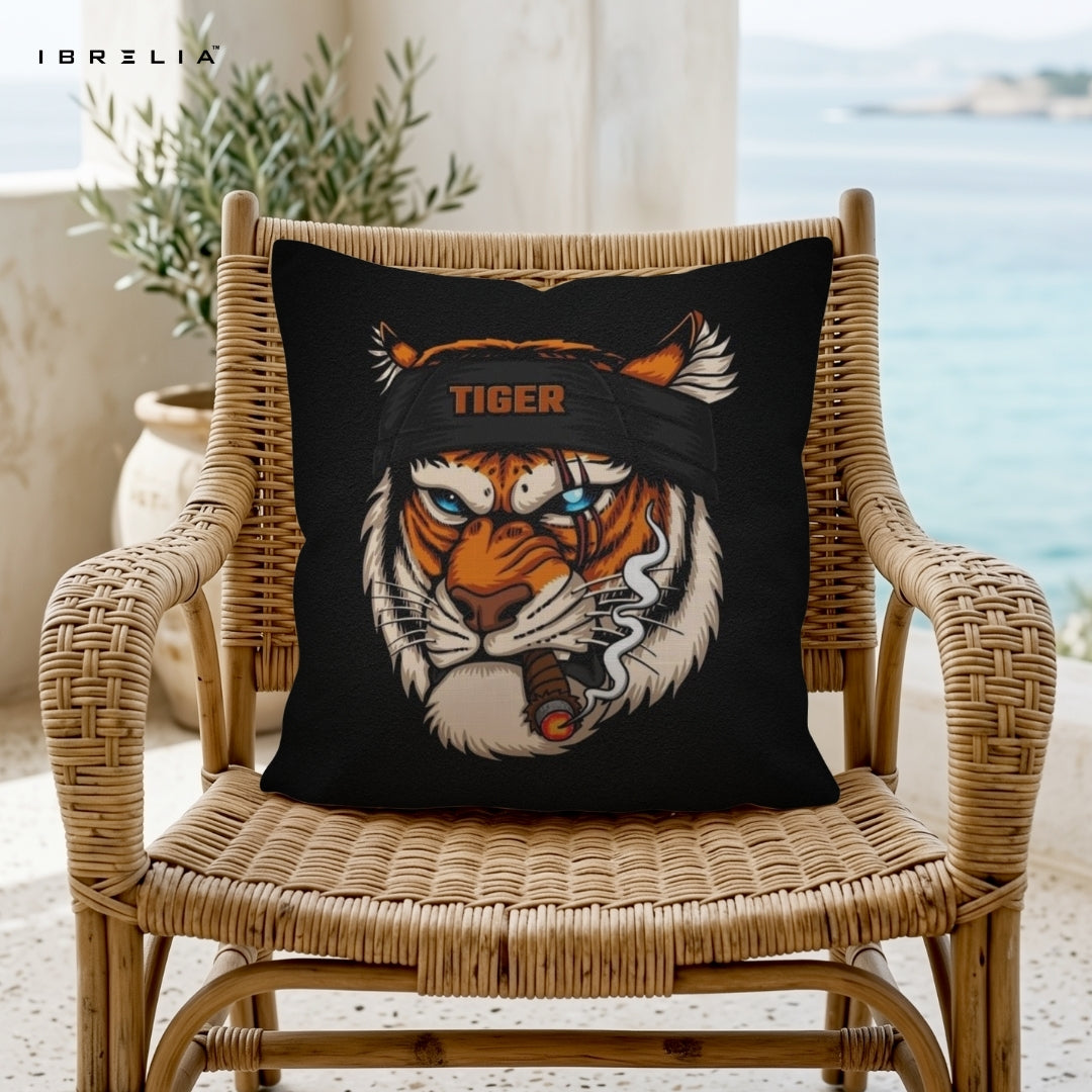 Gangster Tiger Cushion | Bold Street Style Animal Design | Premium Jute Fabric | Double-Sided Print | IBRELIA™ IBRELIA