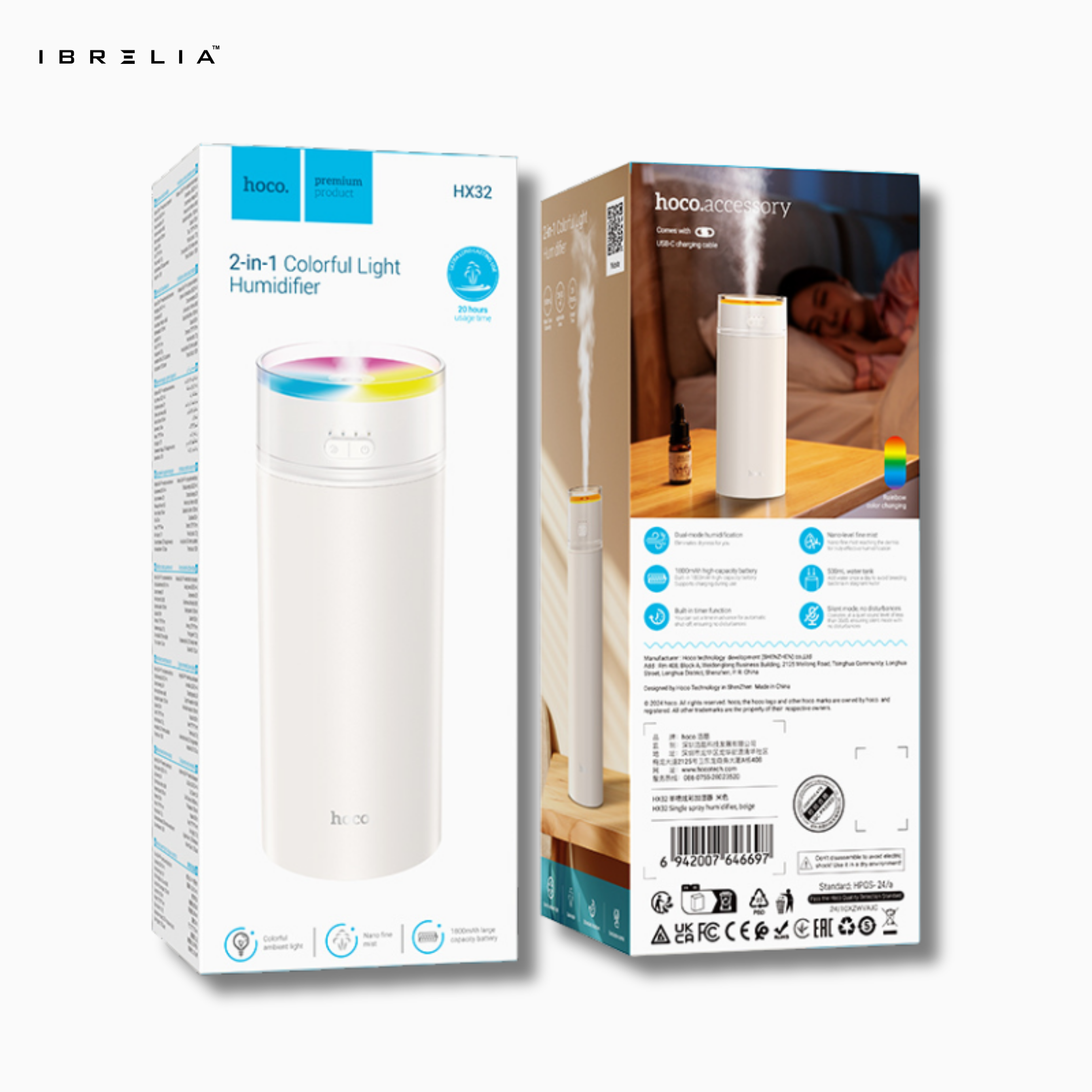 HOCO HX32 – 2-in-1 Colorful Light Humidifier (500ml Tank, Silent Operation) – HOCO | IBRELIA™