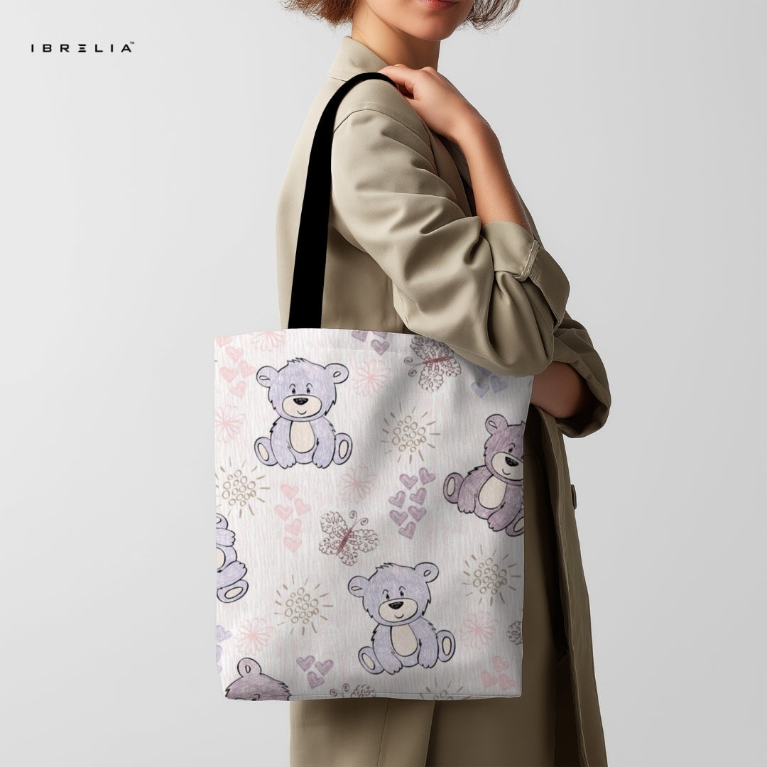 IBRELIA™ Teddy Bloom Pastel Tote Bag – Cute Bear Aesthetic Jute Tote IBRELIA