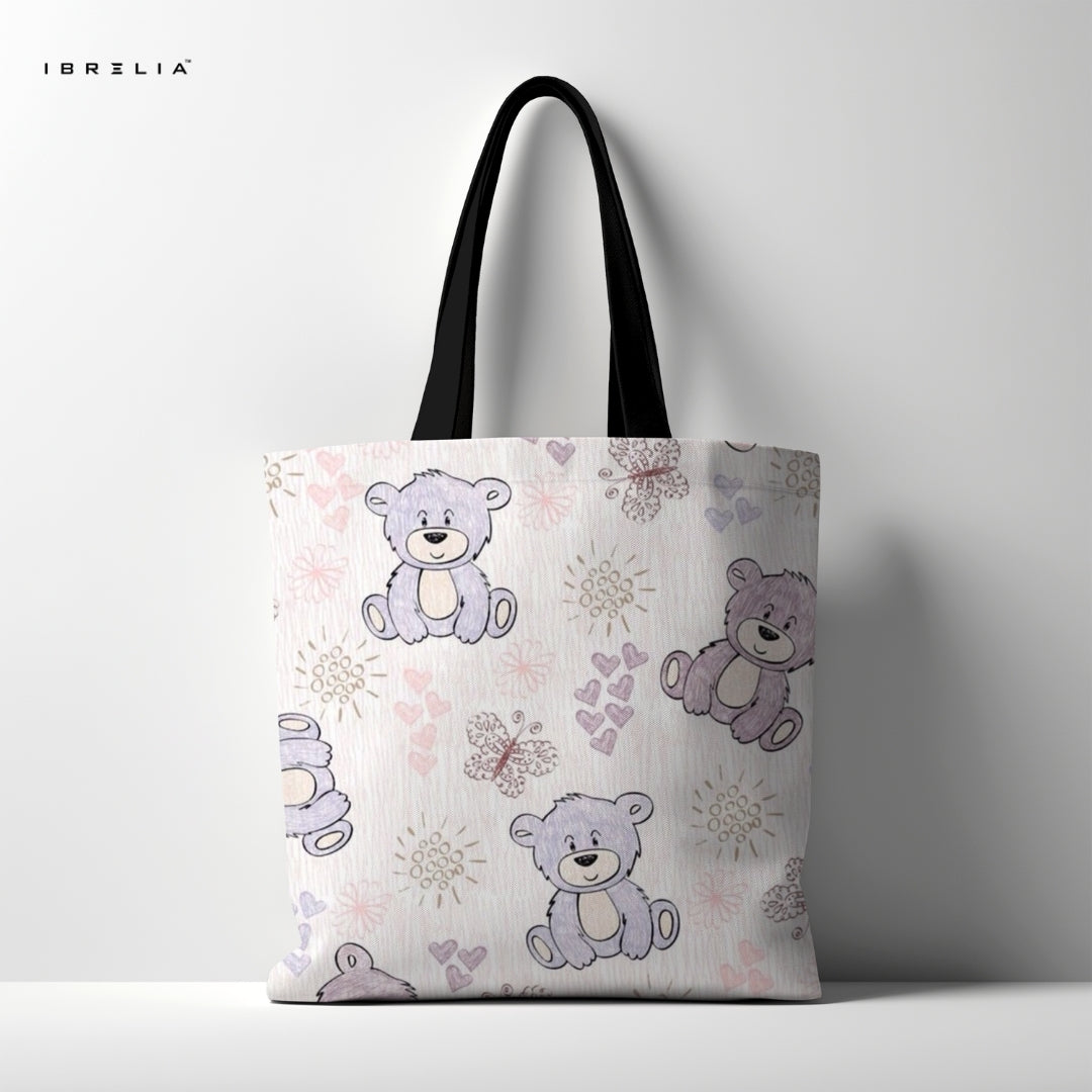 IBRELIA™ Teddy Bloom Pastel Tote Bag – Cute Bear Aesthetic Jute Tote IBRELIA