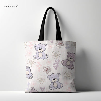 IBRELIA™ Teddy Bloom Pastel Tote Bag – Cute Bear Aesthetic Jute Tote IBRELIA