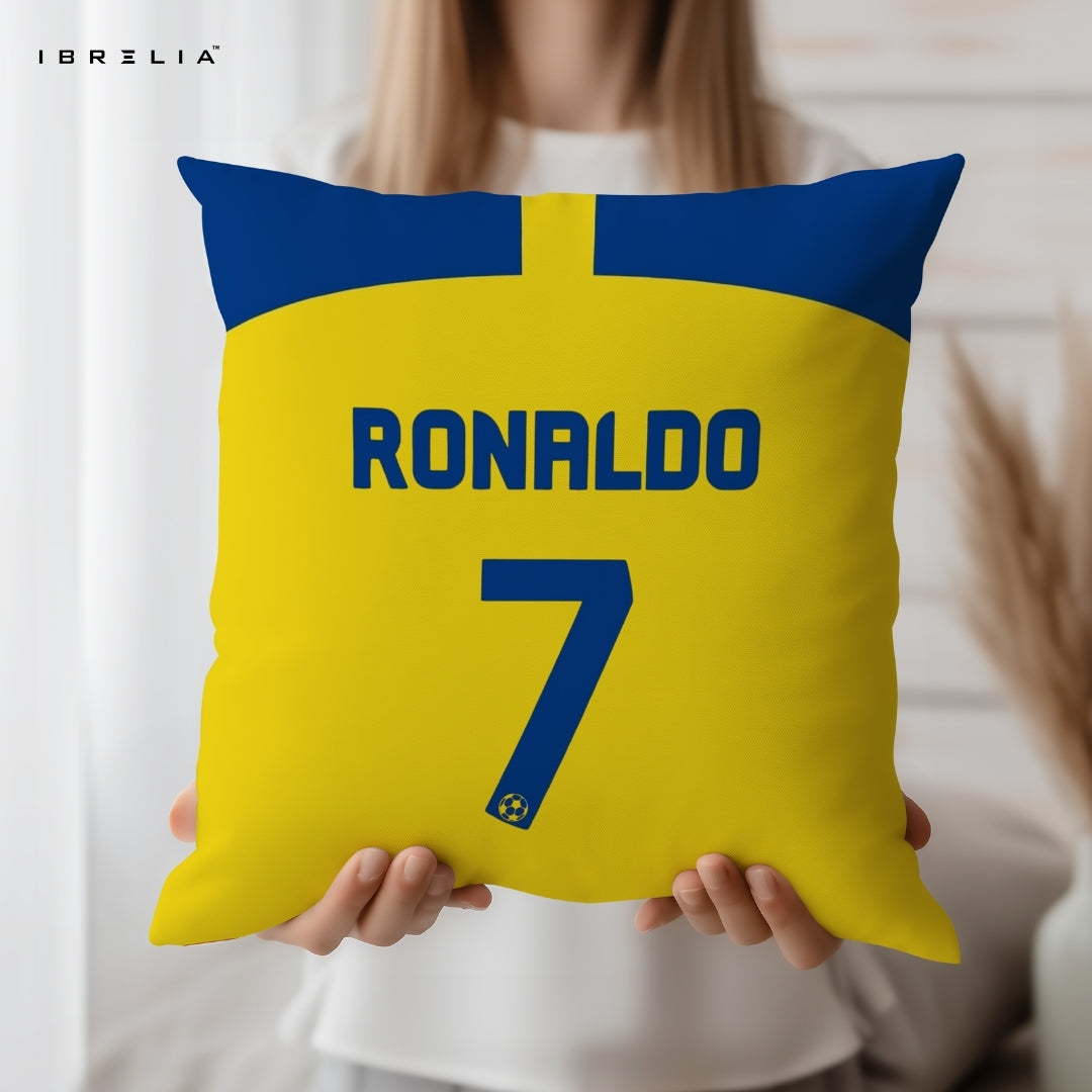Ronaldo 7 Cushion | Football Jersey Style Design | Premium Jute Fabric | Double-Sided Print | IBRELIA™ IBRELIA