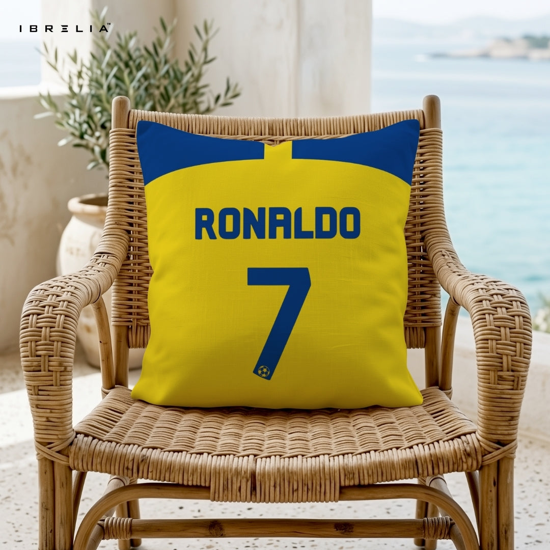 Ronaldo 7 Cushion | Football Jersey Style Design | Premium Jute Fabric | Double-Sided Print | IBRELIA™ IBRELIA