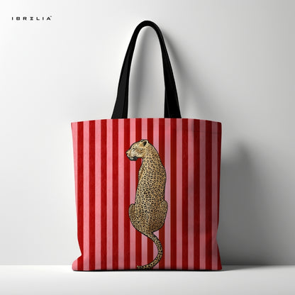 IBRELIA™ Wild Luxe Leopard Tote Bag – Red Striped Aesthetic Tote
