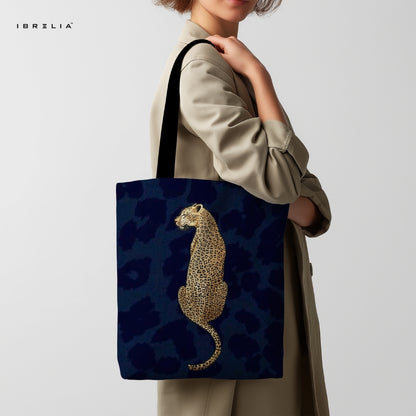 IBRELIA™ Midnight Leopard Tote Bag – Dark Blue Luxury Animal Print Tote