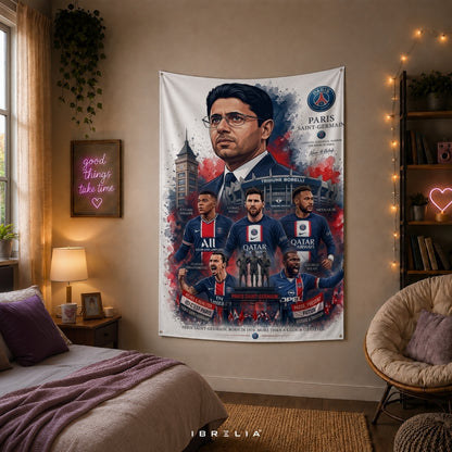 Paris Saint-Germain Legends Premium Jute Fabric Tapestry | Parc des Princes Wall Hanging | IBRELIA™