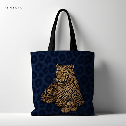 IBRELIA™ Royal Leopard Midnight Tote Bag – Luxury Navy Animal Print Tote IBRELIA
