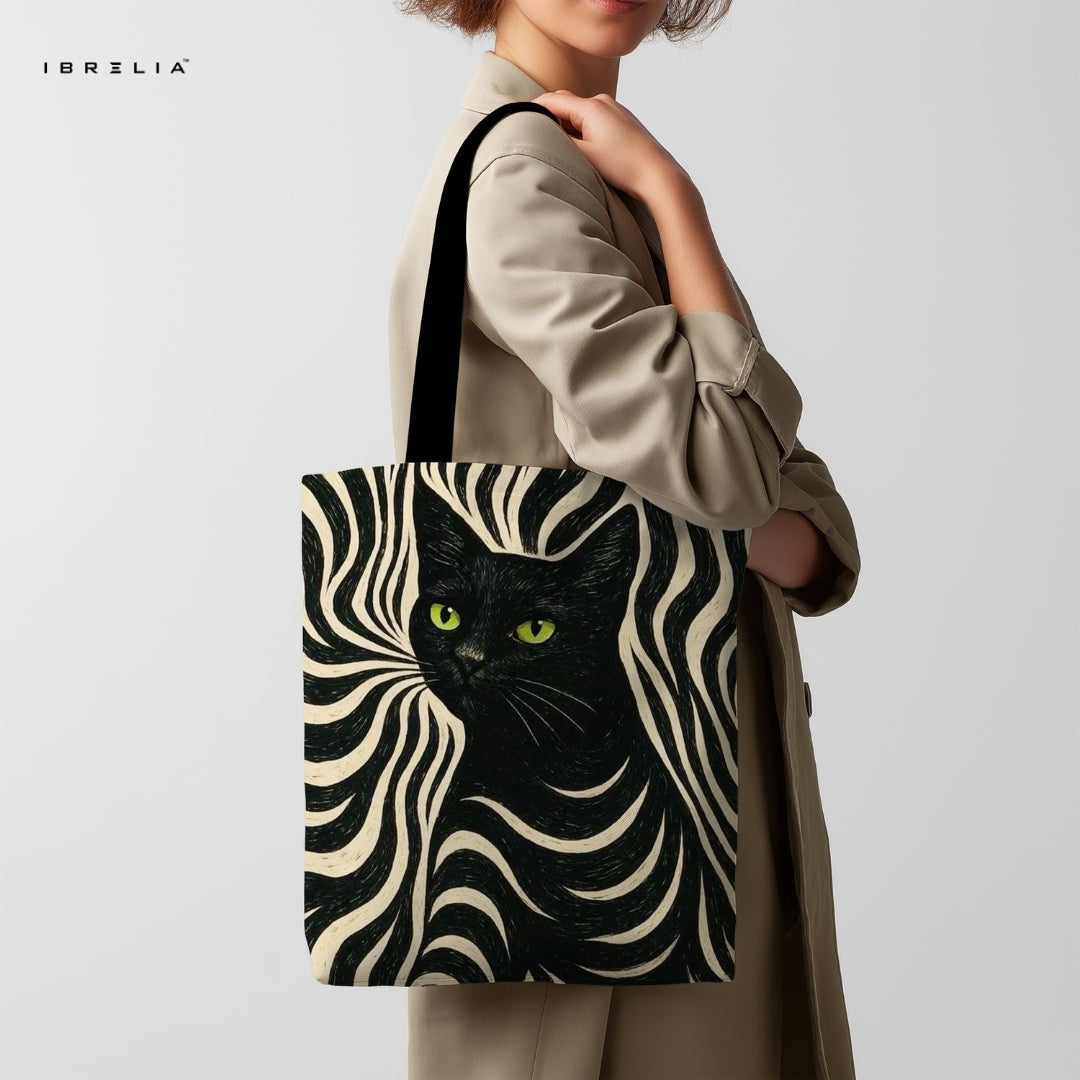 IBRELIA™ Noir Zebra Cat Tote Bag – Artistic Black Cat Aesthetic Tote IBRELIA