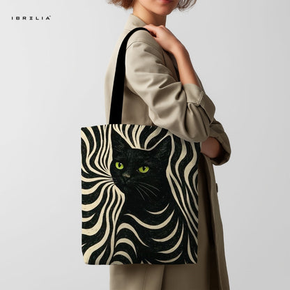 IBRELIA™ Noir Zebra Cat Tote Bag – Artistic Black Cat Aesthetic Tote IBRELIA