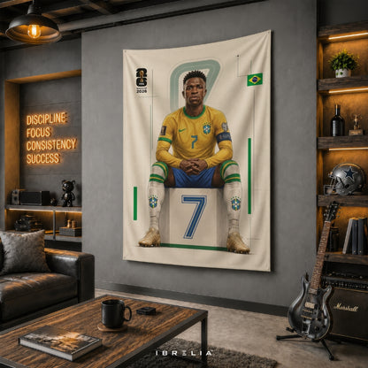 Vinícius Júnior – FIFA World Cup 2026 – Premium Jute Fabric Tapestry – IBRELIA™