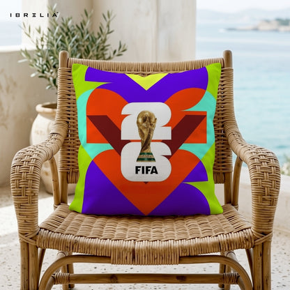 World Cup 2026 Cushion | FIFA Football Trophy Design | Premium Jute Fabric | Double-Sided Print | IBRELIA™ IBRELIA
