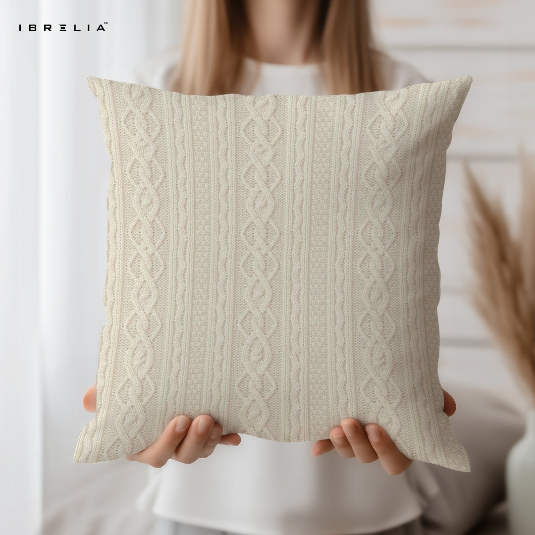 Knitted Texture Cushion | Cozy Minimal Beige Pattern Design | Premium Jute Fabric | Double-Sided Print | IBRELIA™ IBRELIA