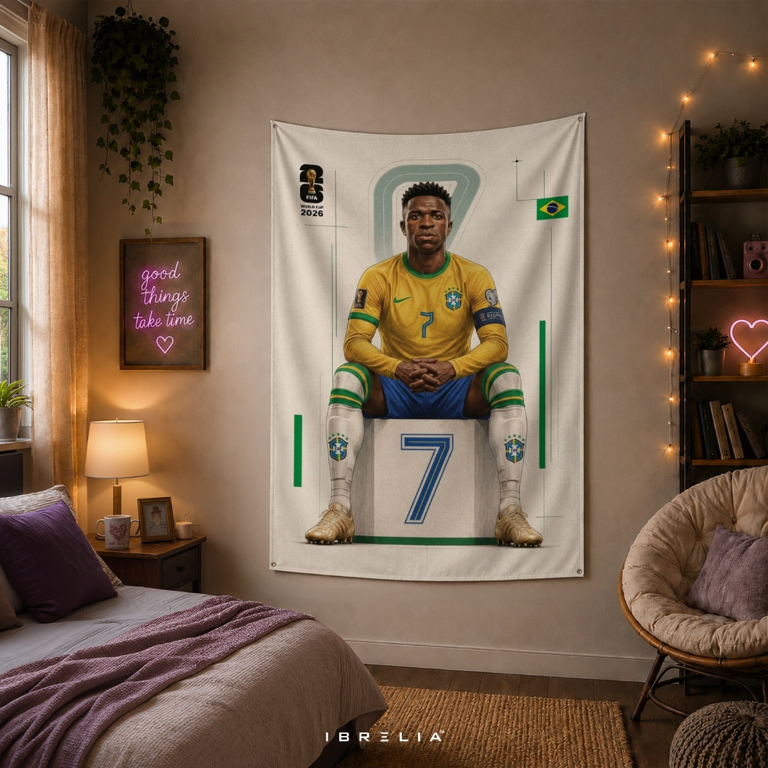 Vinícius Júnior – FIFA World Cup 2026 – Premium Jute Fabric Tapestry – IBRELIA™
