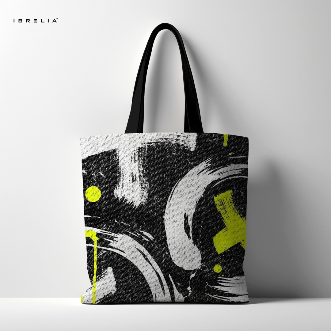 IBRELIA™ Urban Graffiti Street Style Premium Jute Tote Bag with Velvet Handles & Inner Zip Pocket IBRELIA