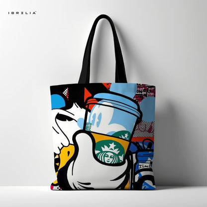 IBRELIA™ Retro Cartoon Fast Food Tote Bag – Pop Culture Street Art Tote IBRELIA
