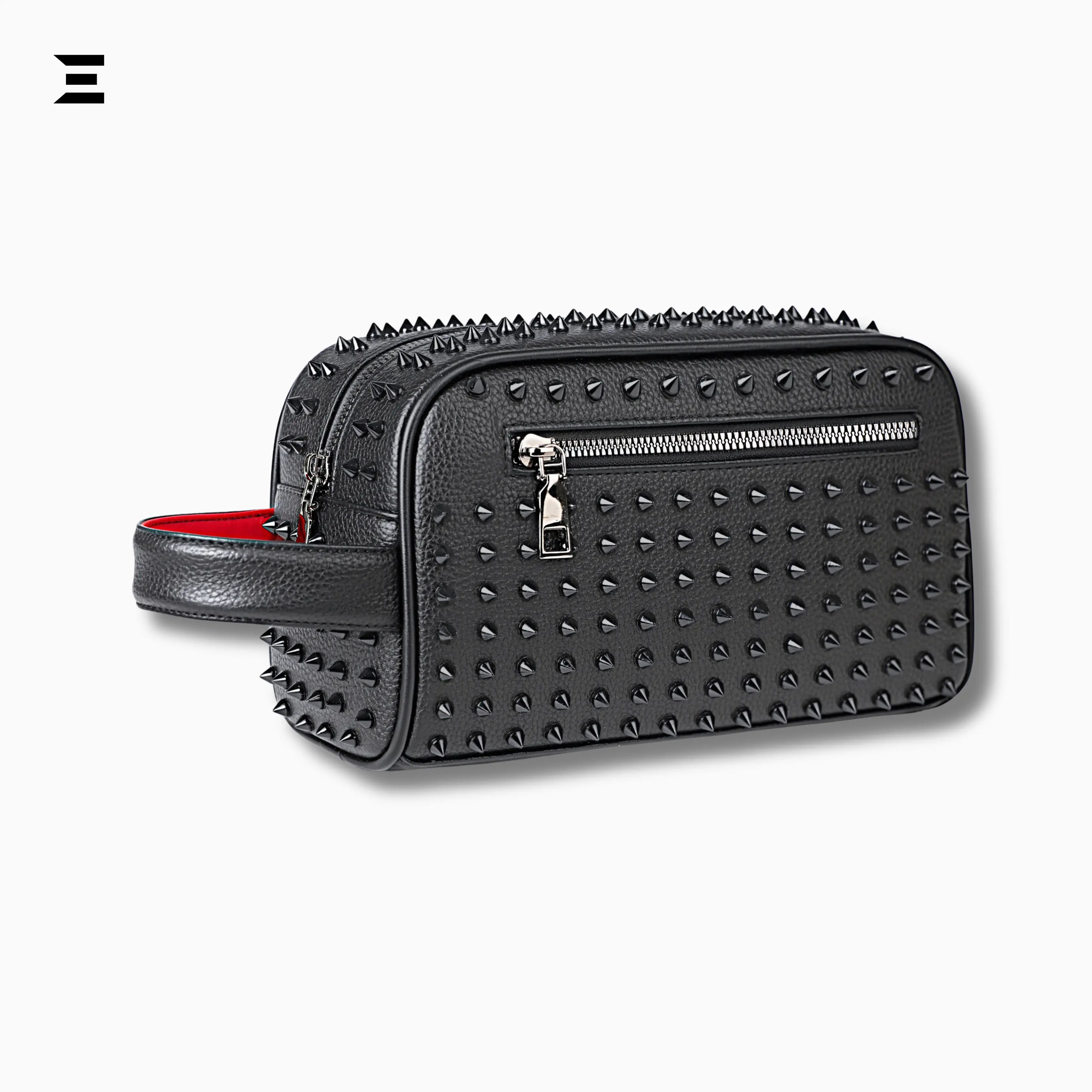 Elegant Black Rivet Leather Wrist Clutch – Unisex Evening & Party Bag IBRELIA™ IBRELIA