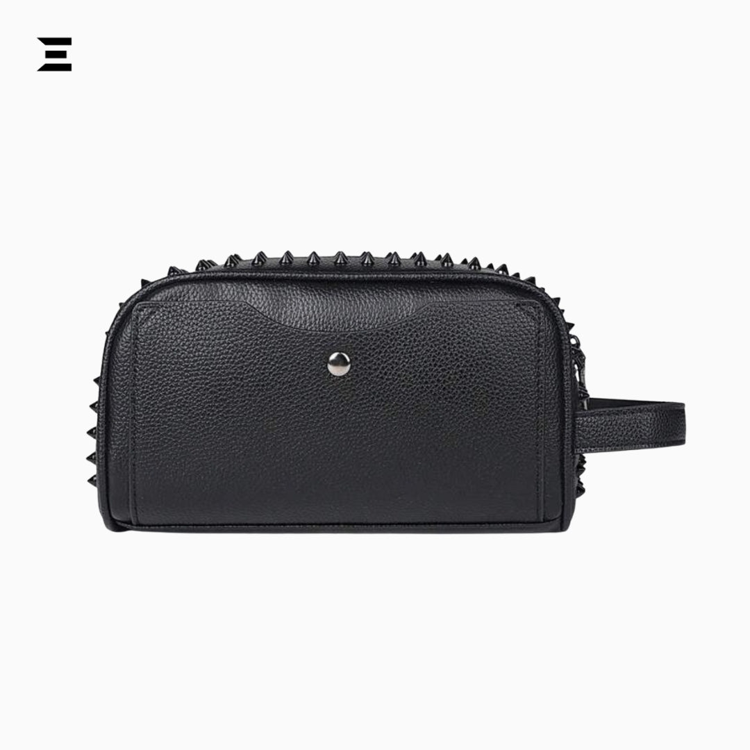 Elegant Black Rivet Leather Wrist Clutch All Black – Unisex Evening & Party Bag IBRELIA™ - IBRELIA