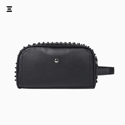 Elegant Black Rivet Leather Wrist Clutch All Black – Unisex Evening & Party Bag IBRELIA™ - IBRELIA