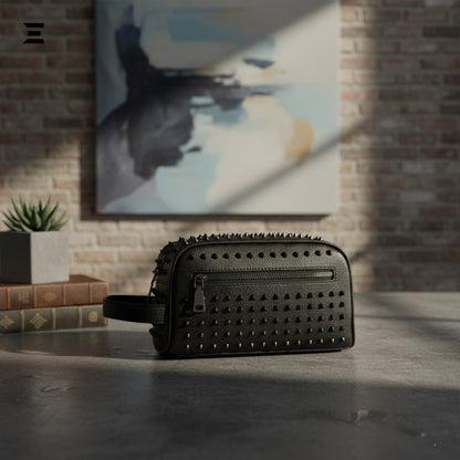 Elegant Black Rivet Leather Wrist Clutch – Unisex Evening & Party Bag IBRELIA™ - IBRELIA