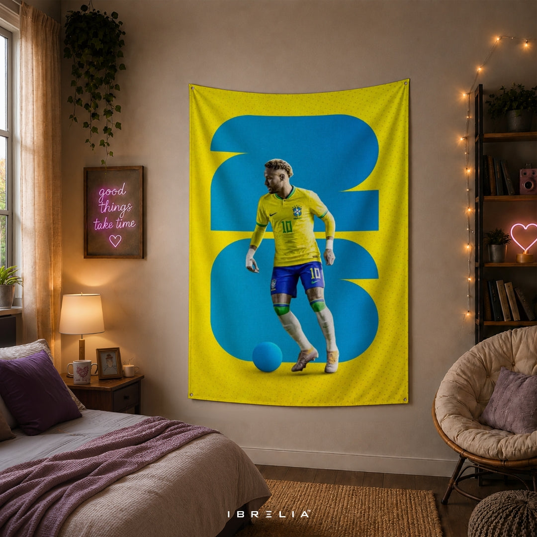 Neymar Junior – FIFA World Cup 2026 Premium Jute Fabric Tapestry | IBRELIA™