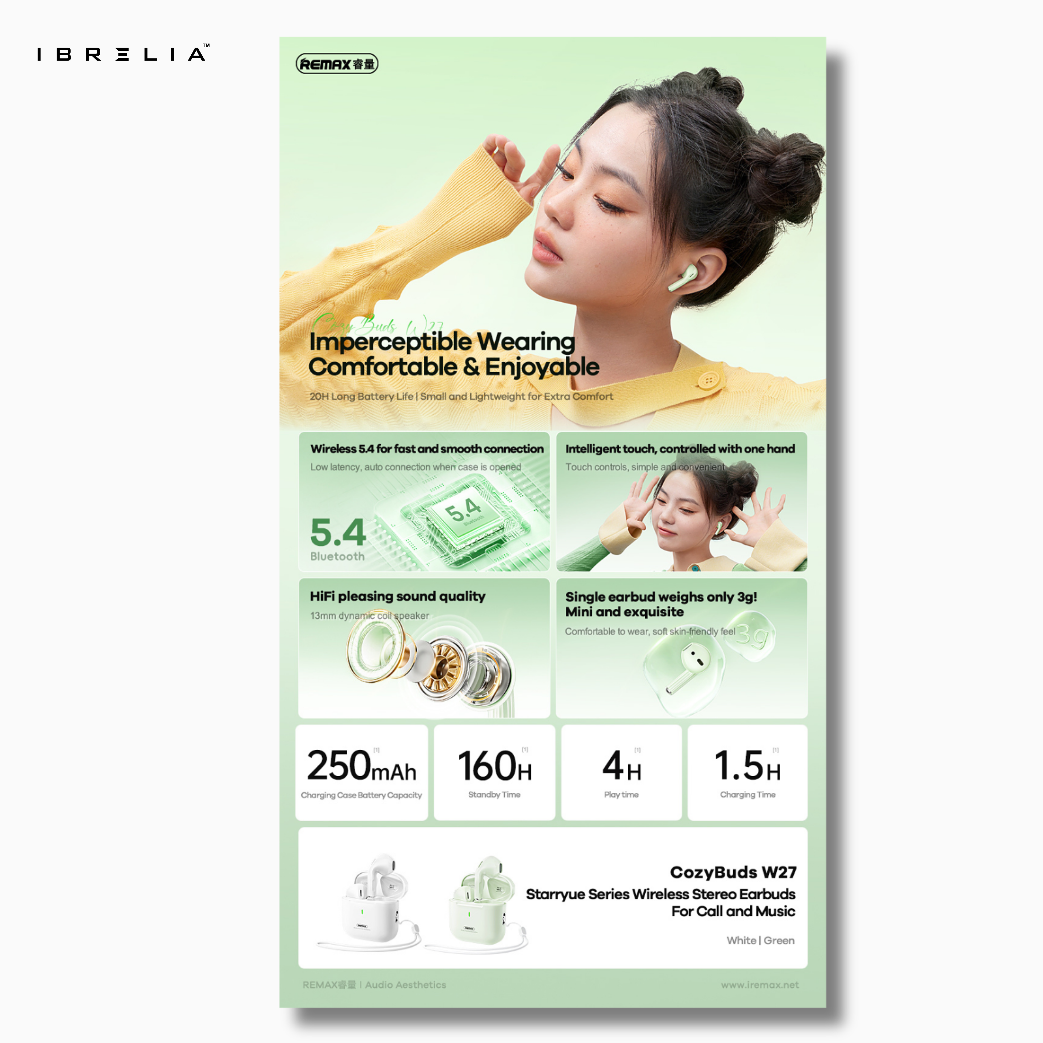 REMAX CozyBuds W27 Wireless Stereo Earbuds | Mini & Lightweight Design | Starryue Series | IBRELIA™