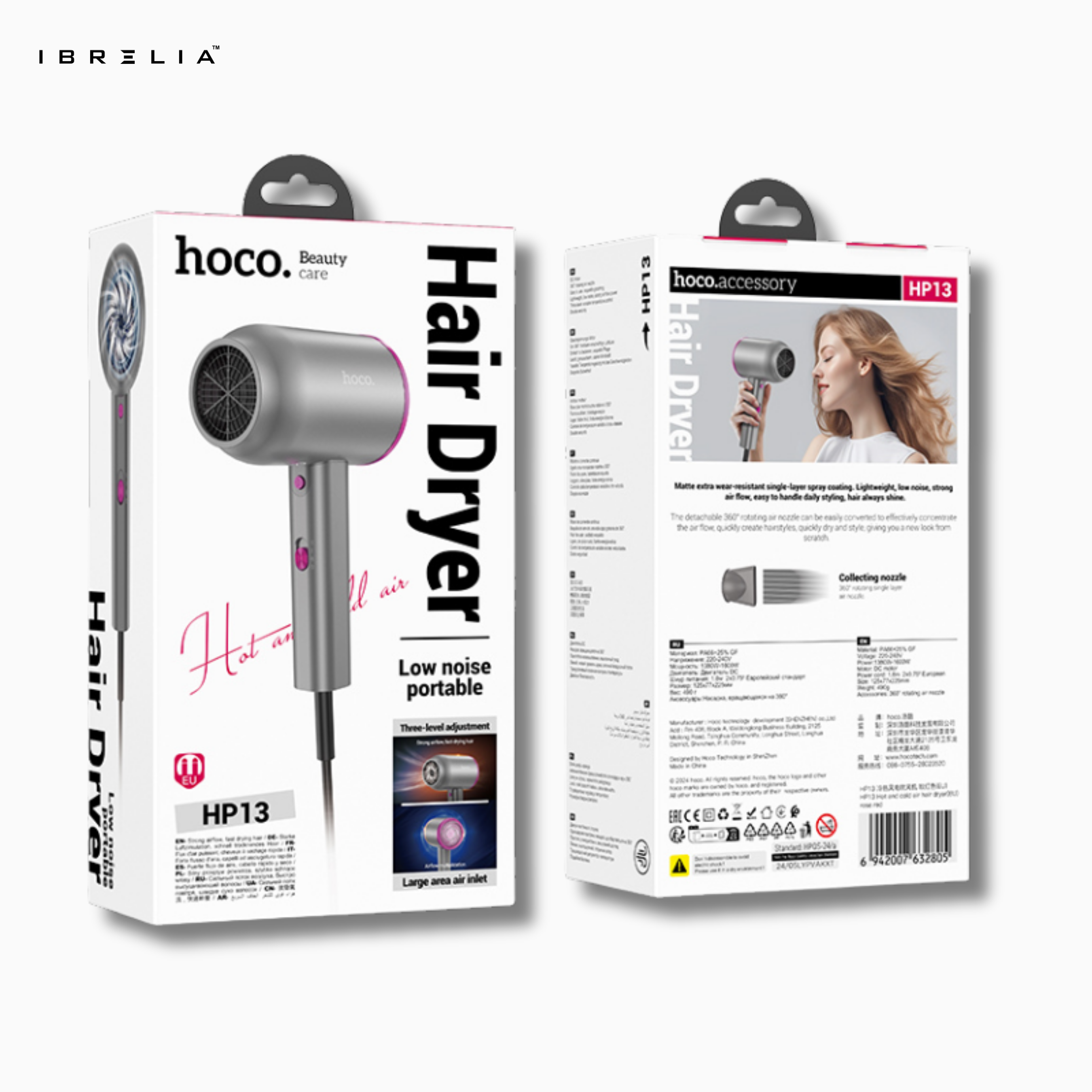 HOCO HP13 Hot & Cold Hair Dryer | Low Noise Portable Dryer | 360° Nozzle | IBRELIA™