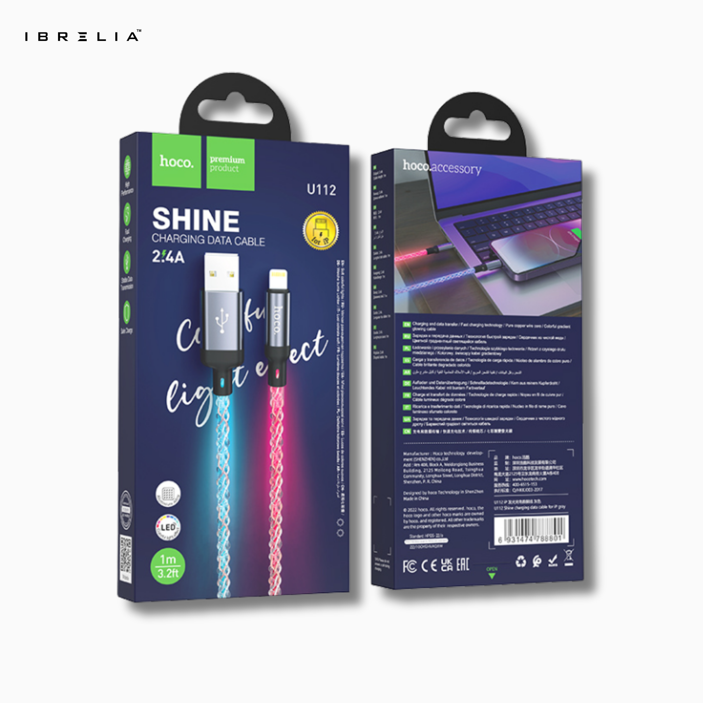 HOCO U112 Shine LED Charging Data Cable 2.4A (USB-A to iPhone) | IBRELIA™