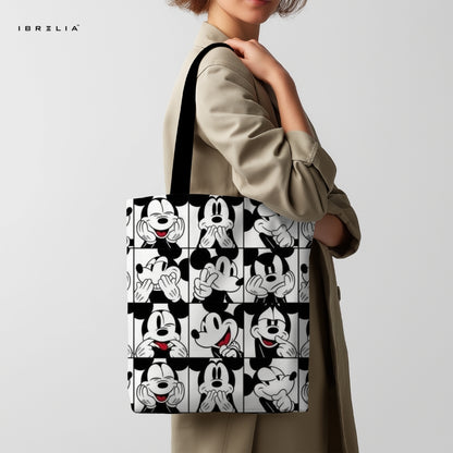 IBRELIA™ Monochrome Cartoon Grid Tote Bag – Retro Black & White Pop Art Tote