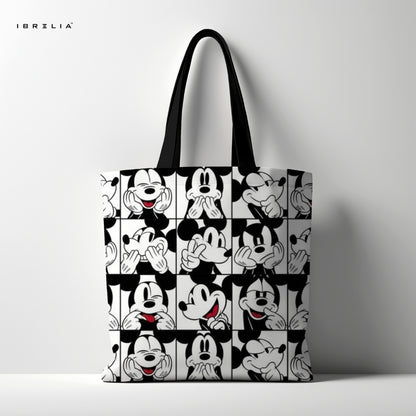 IBRELIA™ Monochrome Cartoon Grid Tote Bag – Retro Black & White Pop Art Tote