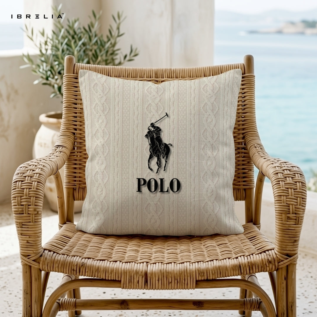 Minimal Polo Cushion | Classic Horse Logo Design | Premium Jute Fabric | Double-Sided Print | IBRELIA™ IBRELIA