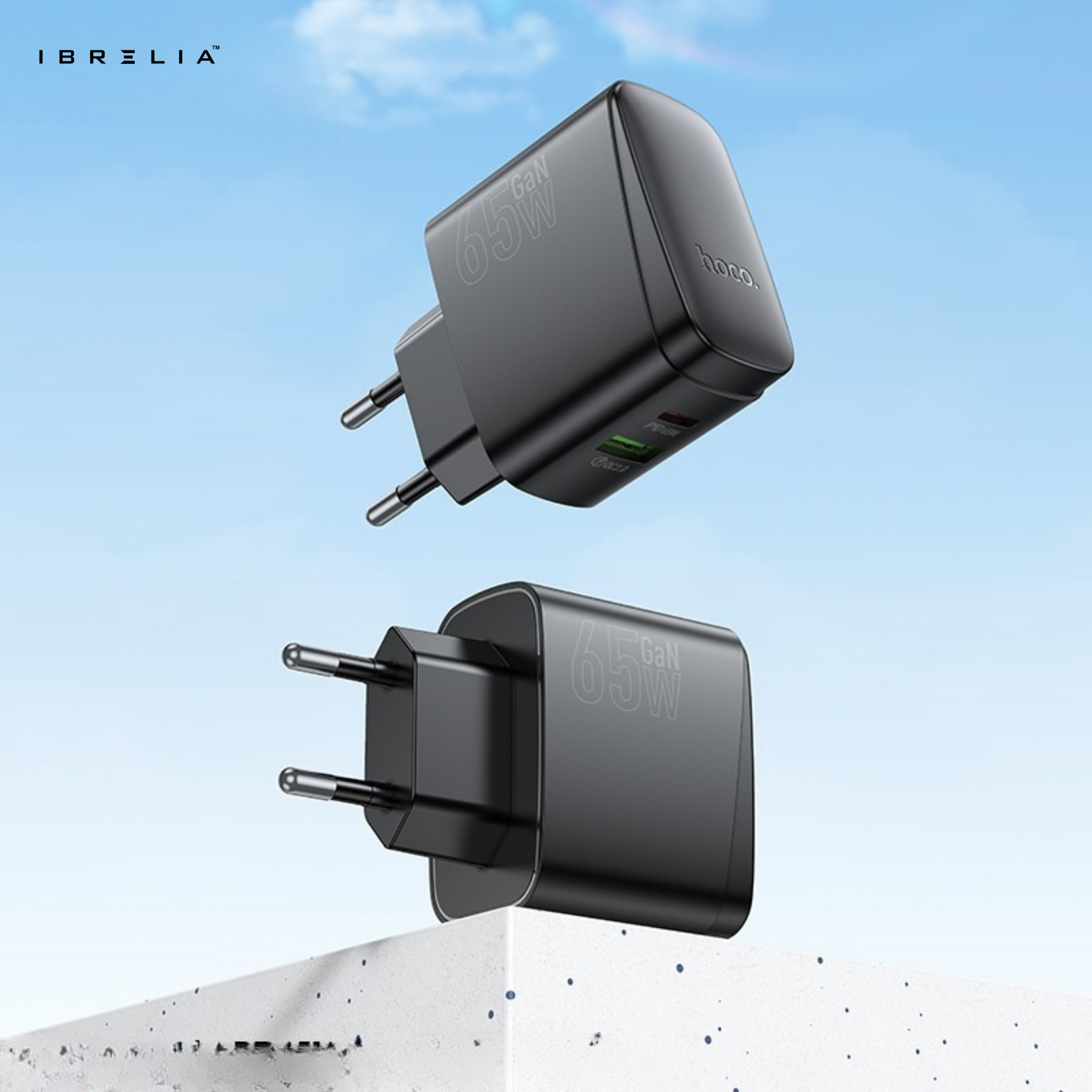 HOCO CS63A Bright PD65W Dual-Port Fast Charger (USB-C + USB-A | 65W Total Output | EU Plug) | IBRELIA™