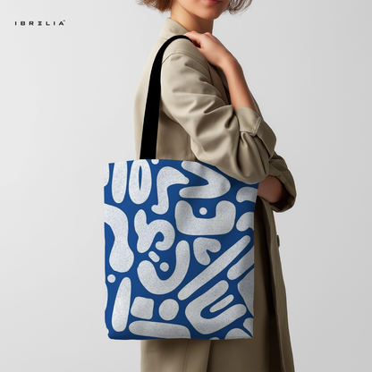 IBRELIA™ Modern Abstract Blue Art Premium Jute Tote Bag with Velvet Handles & Inner Zip Pocket IBRELIA