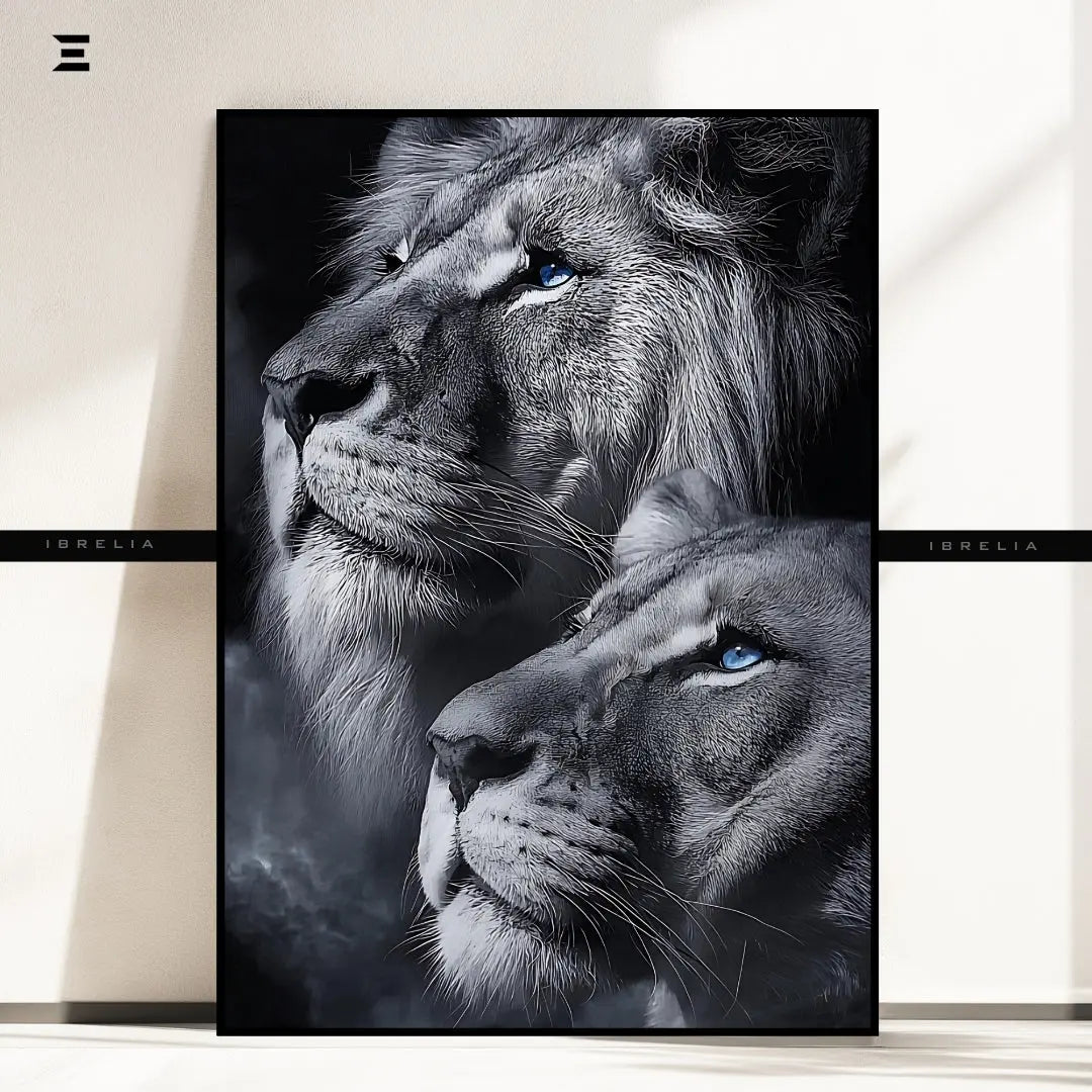 Premium Resin Coated Wall Art – Lion Couple with Blue Eyes Frame | IBRELIA Pakistan IBRELIA
