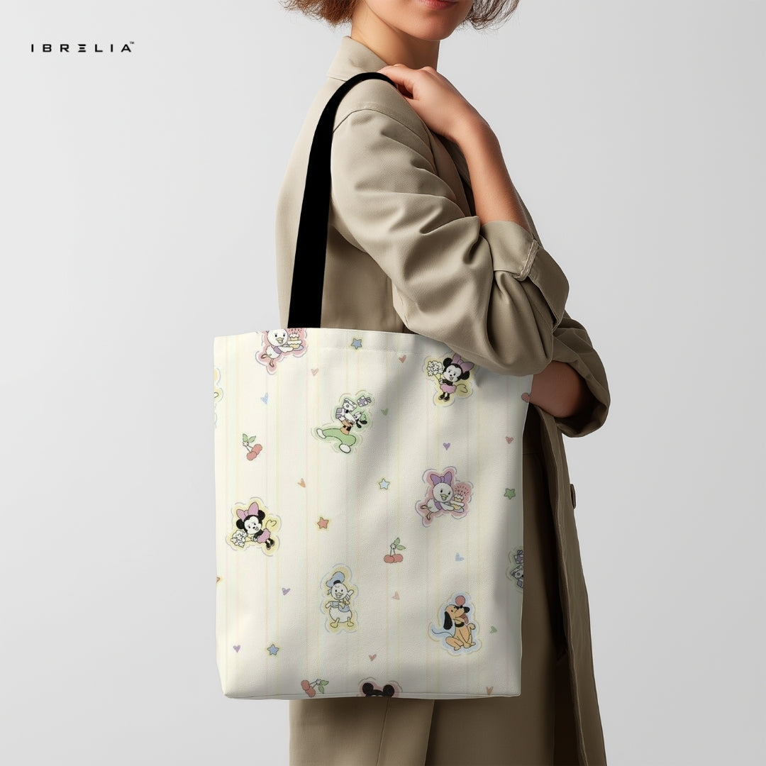 IBRELIA™ Pastel Cartoon Friends Tote Bag – Cute Minimal Aesthetic Tote IBRELIA