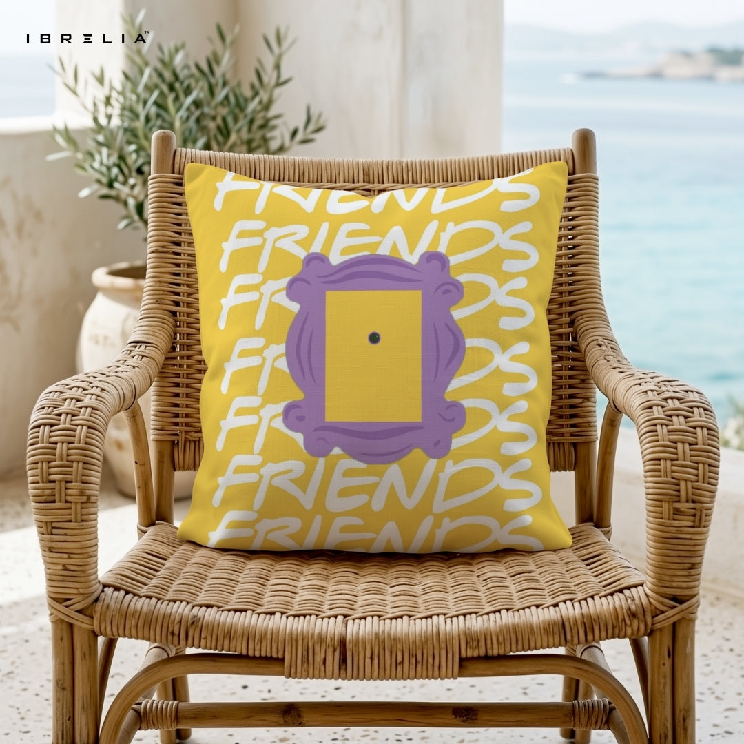 Friends Inspired Cushion | Iconic Yellow Door Frame Design | Aesthetic TV Show Cushion | IBRELIA™ IBRELIA