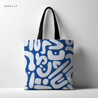 IBRELIA™ Modern Abstract Blue Art Premium Jute Tote Bag with Velvet Handles & Inner Zip Pocket IBRELIA