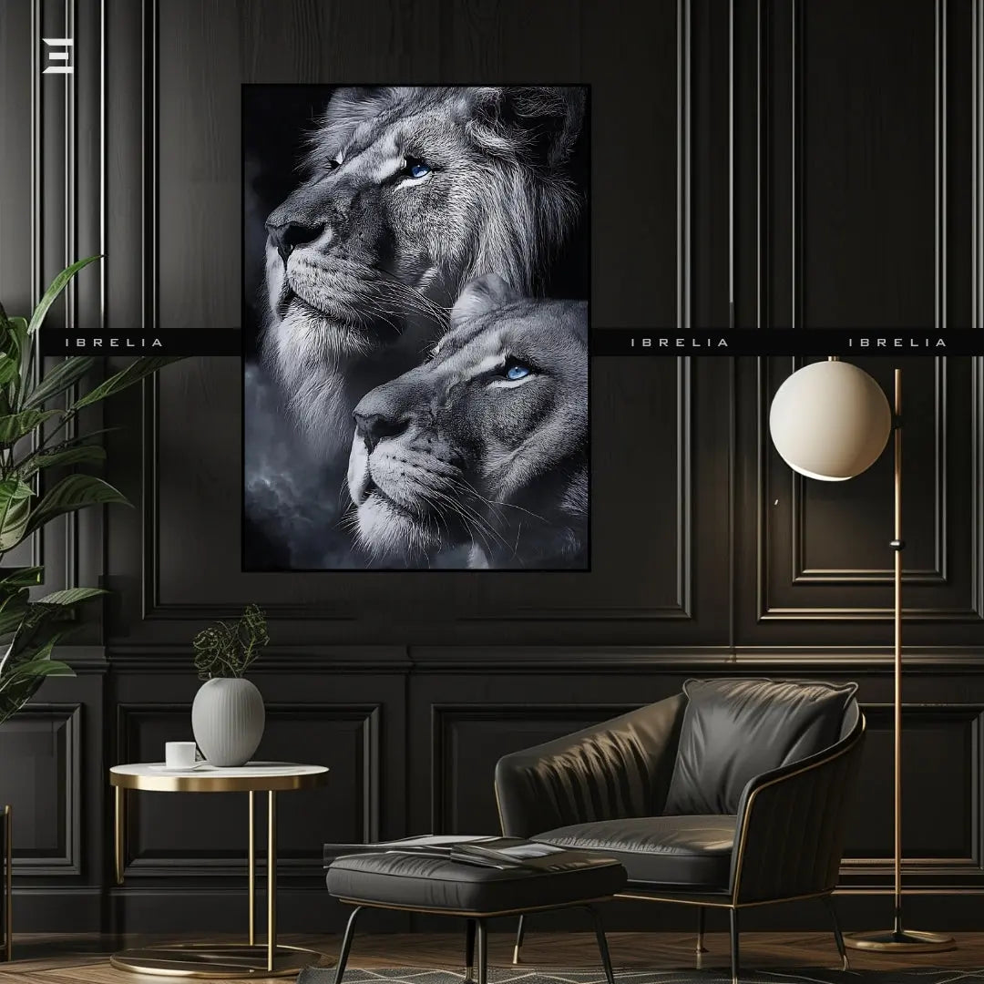 Premium Resin Coated Wall Art – Lion Couple with Blue Eyes Frame | IBRELIA Pakistan IBRELIA