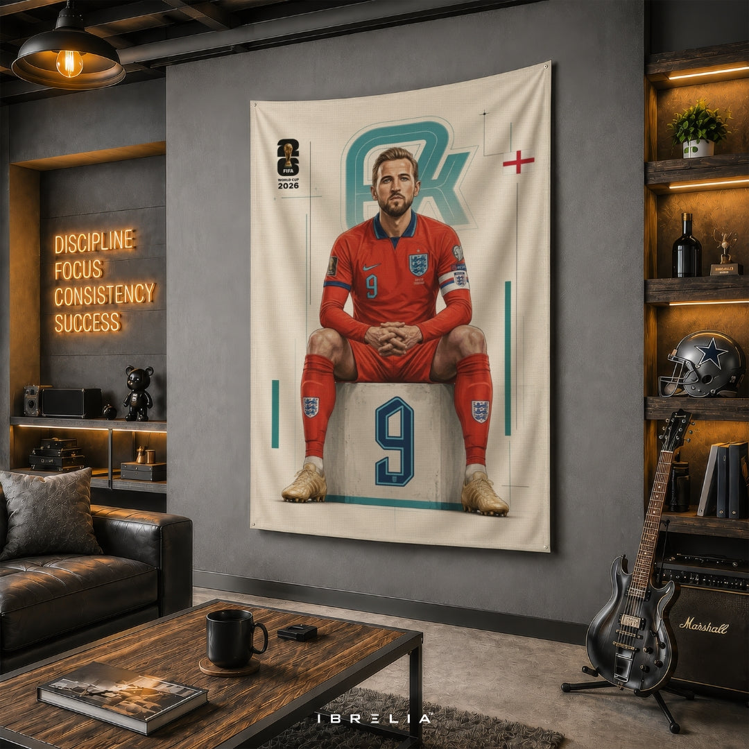 Harry Kane – FIFA World Cup 2026 – Premium Jute Fabric Tapestry – IBRELIA™